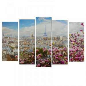 Картина модульная на подрамнике "Весна в Париже" 80х25, 71х25, 71х25, 63х25,63х25; 125х80 см