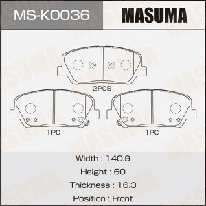 Колодки тормозные дисковые Masuma, передние, комплект на ось (4 шт), арт. MS-K0036