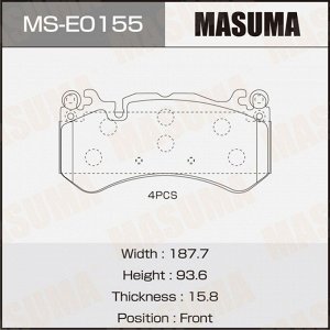Колодки тормозные дисковые Masuma, передние, комплект на ось (4 шт), арт. MS-E0155