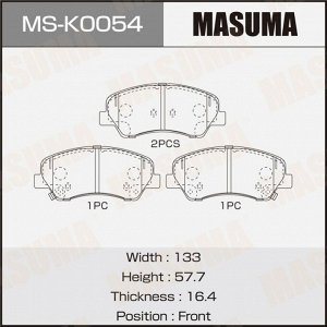 Колодки тормозные дисковые Masuma, передние, комплект на ось (4 шт), арт. MS-K0054