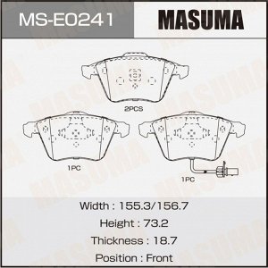 Колодки тормозные дисковые Masuma передние, комплект на ось (4 шт), арт. MS-E0241