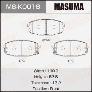 Колодки тормозные дисковые Masuma, передние, комплект на ось (4 шт), арт. MS-K0018