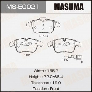 Колодки тормозные дисковые Masuma передние, комплект на ось (4 шт), арт. MS-E0021