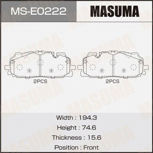 Колодки тормозные дисковые Masuma, задние, комплект на ось (4 шт), арт. MS-E0222