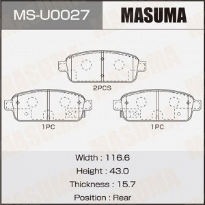 Колодки тормозные дисковые Masuma, задние, комплект на ось (4 шт), арт. MS-U0027