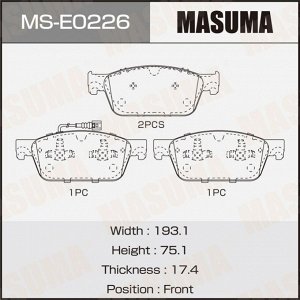 Колодки тормозные дисковые Masuma передние, комплект на ось (4 шт), арт. MS-E0226