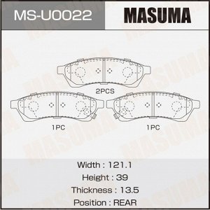 Колодки тормозные дисковые Masuma, задние, комплект на ось (4 шт), арт. MS-U0022