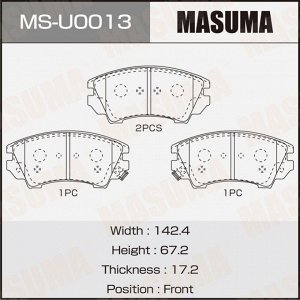 Колодки тормозные дисковые Masuma, передние, комплект на ось (4 шт), арт. MS-U0013