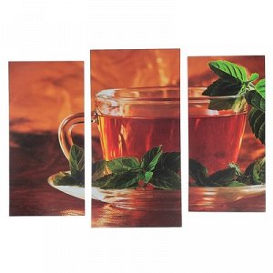 Модульная картина "Чай с мятой" (2-25х52; 1-30х60) 60х80 см