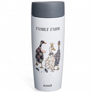 Термокружка AGNESS Family Farm 360 мл — вакуумная нержавеющая сталь 18/10, герметичная крышка со стоппером