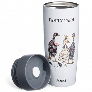 Термокружка AGNESS Family Farm 360 мл — вакуумная нержавеющая сталь 18/10, герметичная крышка со стоппером
