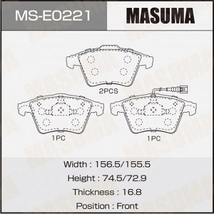 Колодки тормозные дисковые Masuma передние, комплект на ось (4 шт), арт. MS-E0221