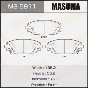 Колодки тормозные дисковые Masuma передние, комплект на ось (4 шт), арт. MS-5911
