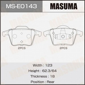 Колодки тормозные дисковые Masuma, передние, комплект на ось (4 шт), арт. MS-E0143