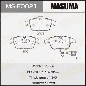 Колодки тормозные дисковые Masuma передние, комплект на ось (4 шт), арт. MS-E0021