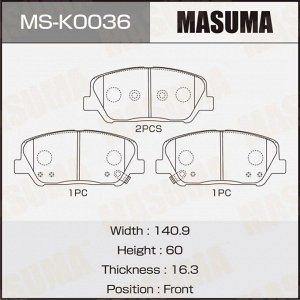 Колодки тормозные дисковые Masuma, передние, комплект на ось (4 шт), арт. MS-K0036