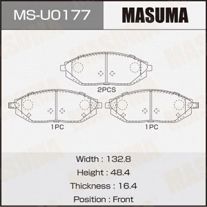 Колодки тормозные дисковые Masuma, передние, комплект на ось (4 шт), арт. MS-U0177