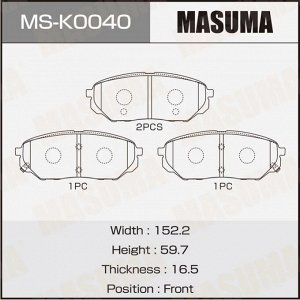 Колодки тормозные дисковые Masuma, передние, комплект на ось (4 шт), арт. MS-K0040
