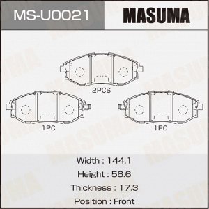 Колодки тормозные дисковые Masuma, задние, комплект на ось (4 шт), арт. MS-U0021