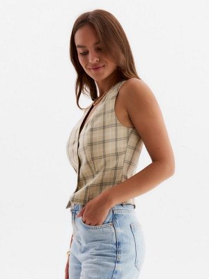Жилет женский MINAKU: Casual Collection, клетка бежевая
