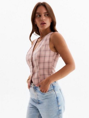 Жилет женский MINAKU: Casual Collection, клетка розовый