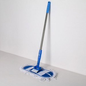 Швабра для мытья пола плоская , телескопическая стальная ручка 81-122 см, насадка х/б 36?12 см, цвет синий