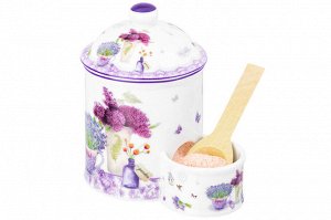 "Лавандовая Банка для Соли с Деревянной Ложкой, 350 мл - NEW BONE CHINA"