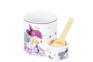 "Лавандовая Банка для Соли с Деревянной Ложкой, 350 мл - NEW BONE CHINA"