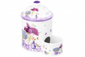 "Лавандовая Банка для Соли с Деревянной Ложкой, 350 мл - NEW BONE CHINA"