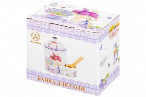 "Лавандовая Банка для Соли с Деревянной Ложкой, 350 мл - NEW BONE CHINA"