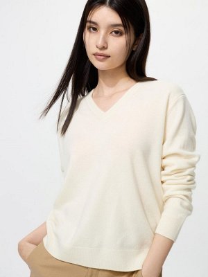 UNIQLO - кашемировый свитер с V-образным вырезом