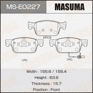 Колодки тормозные дисковые Masuma, передние, комплект на ось (4 шт), арт. MS-E0227