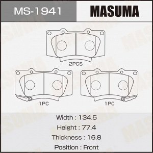 Колодки тормозные дисковые Masuma, передние, комплект на ось (4 шт), арт. MS-1941
