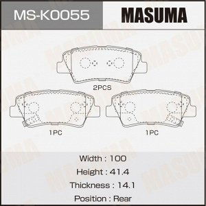 Колодки тормозные дисковые Masuma, передние, для Hyundai Solaris / Elantra, KIA Rio / Soul / Sportage, комплект на ось (4 шт), арт. MS-K0055