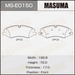Колодки тормозные дисковые Masuma передние, комплект на ось (4 шт), арт. MS-E0150