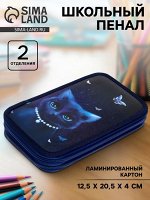 Пенал школьный, 2 секции, 12.5x20.5x4 см «Кошечка»