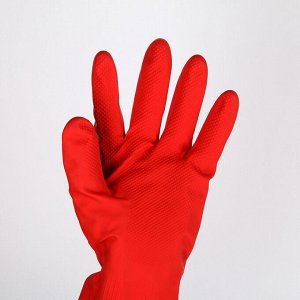 Перчатки xозяйственные резиновые с утеплителем Доляна, размер L, 85 гр, цвет красный