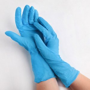 Перчатки нитриловые усиленные с удлинённой манжетой, размер М, "Усиленные+", 50 шт/уп, 15 гр., цвет голубой