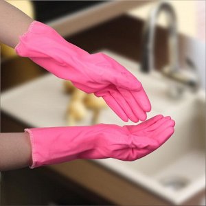 Перчатки хозяйственные резиновые , вельвет внутри , размер L, цвет розовый