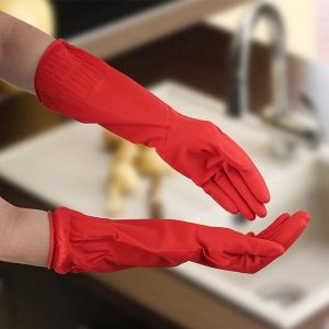Перчатки xозяйственные резиновые Доляна, размер L, длинные манжеты, 90 гр, цвет красный