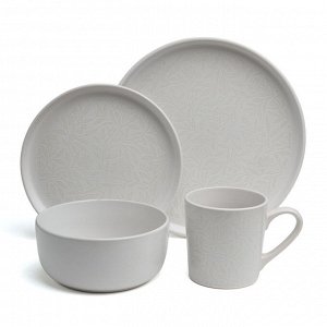 Обеденный сервиз из керамики Choice White с рельефным цветочным декором на 4 персоны, 1 шт.