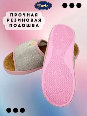 Тапочки женские анатомические с супинатором и пробковой стелькой, авторский дизайн и премиальная вышивка "Цветы"
