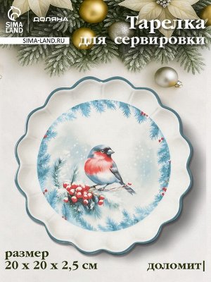 Тарелка сервировочная новогодняя Доляна «Зимний вечер», 20x20x2.5 см, доломит, белая