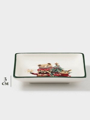 Тарелка сервировочная новогодняя Доляна «Сказки зимнего леса», 15x15x3 см, доломит, белая