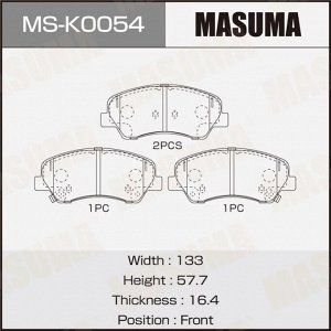 Колодки тормозные дисковые Masuma, передние, комплект на ось (4 шт), арт. MS-K0054