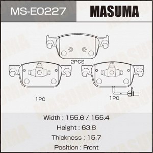 Колодки тормозные дисковые Masuma, передние, комплект на ось (4 шт), арт. MS-E0227