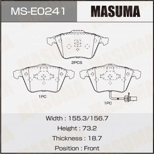 Колодки тормозные дисковые Masuma передние, комплект на ось (4 шт), арт. MS-E0241