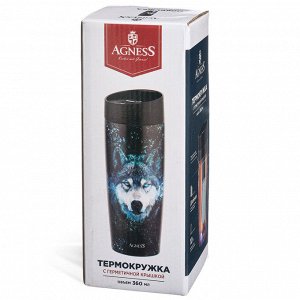 Термокружка AGNESS Capybara 360 мл — вакуумная нерж. сталь 18/10, медная изоляция, крышка с кнопкой