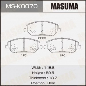 Колодки тормозные дисковые Masuma, задние, комплект на ось (4 шт), арт. MS-K0070