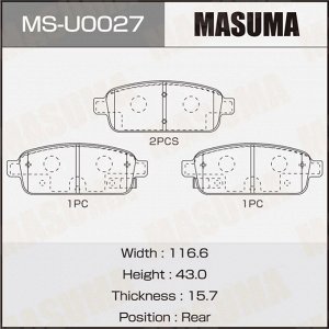 Колодки тормозные дисковые Masuma, задние, комплект на ось (4 шт), арт. MS-U0027
